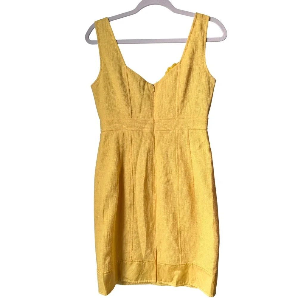 Nanette Lepore Yellow Lace Dress Sleeveless Bow Cotton Sheath Wedding Guest SZ 8